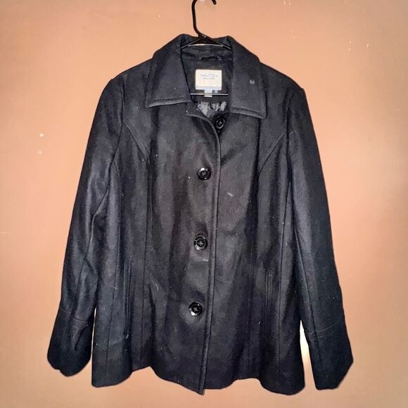 Nautica Women's Pea Coat Outerwear Wool Blend Jacket in Black - Size XL - Picture 4 of 7